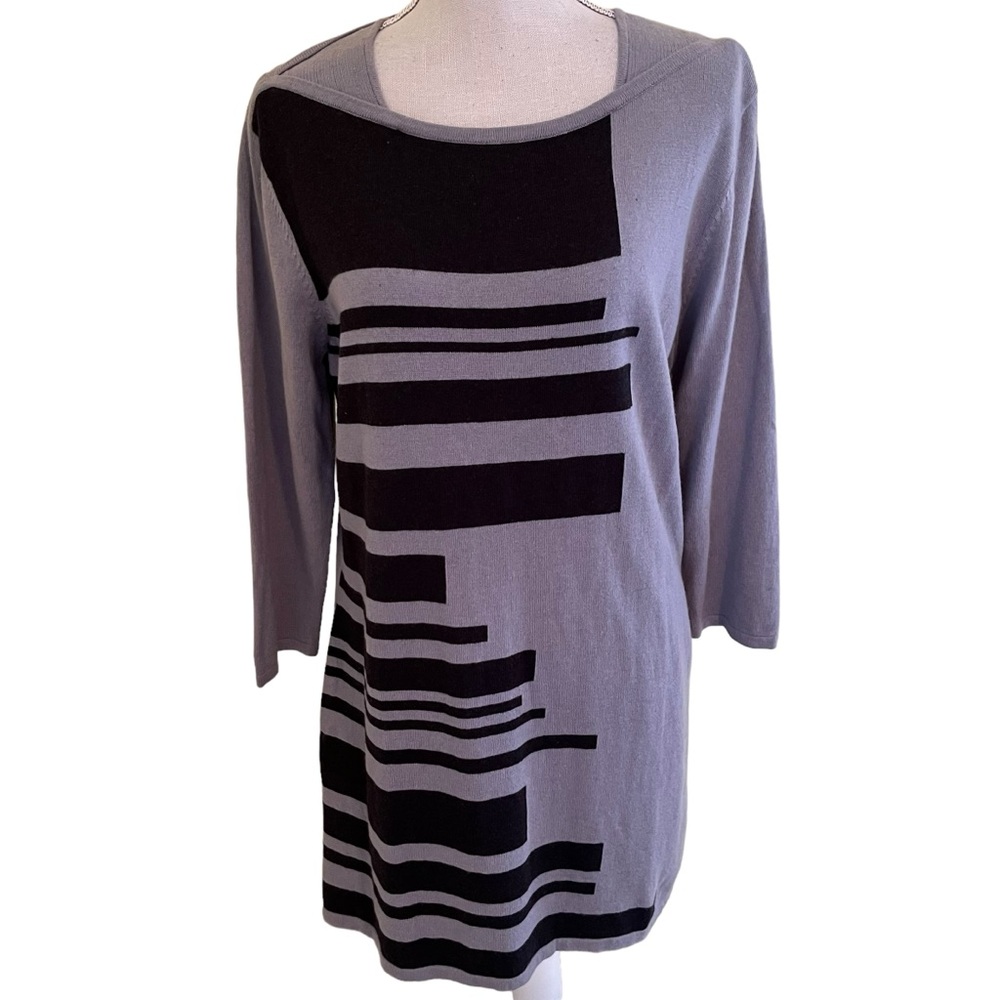 Spanner Grey Black Mixed Stripe Tunic Sweater XL